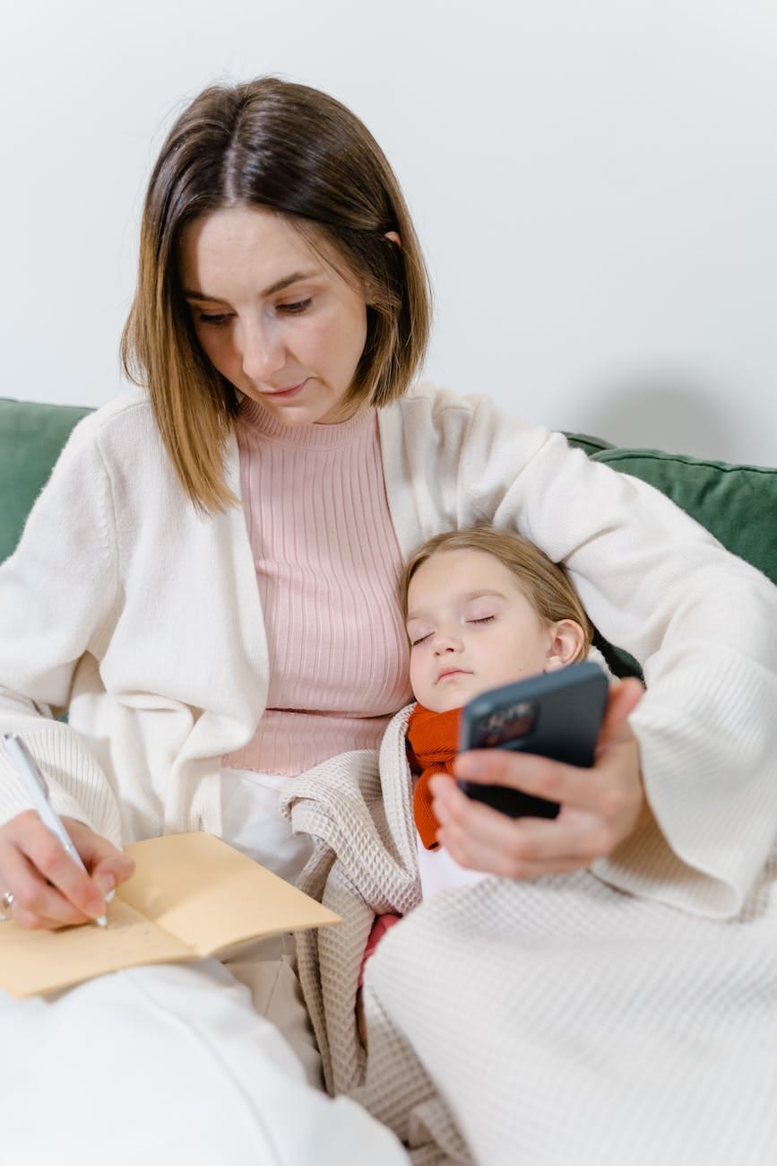 a woman sitting on the couch