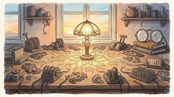 AI made copying apps free: one glowing original lantern stands firm while clones copy it