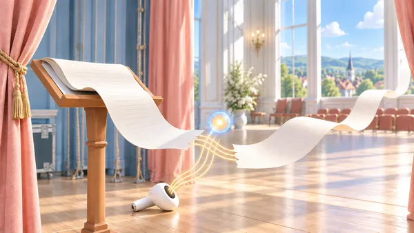 An AirPod silently sharing the next line with an actor in Germany